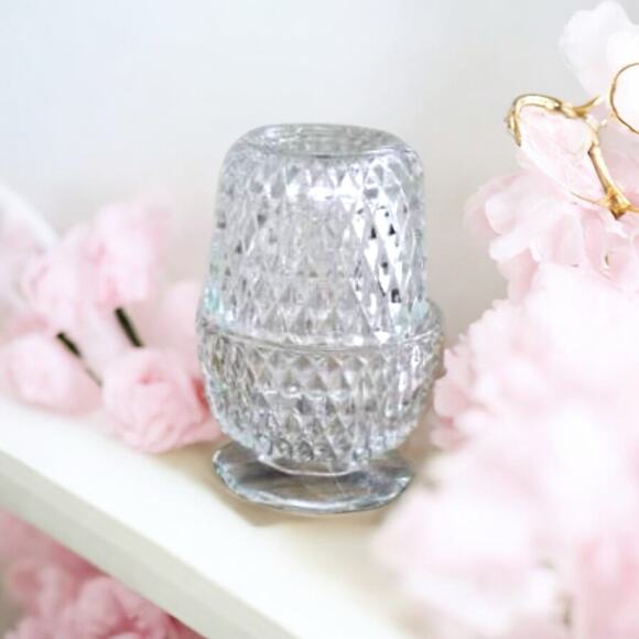 VTG Clear Indiana Glass Diamond Point Glass Fairy Lamp Candle Holder 5.25"H - Picture 2 of 7